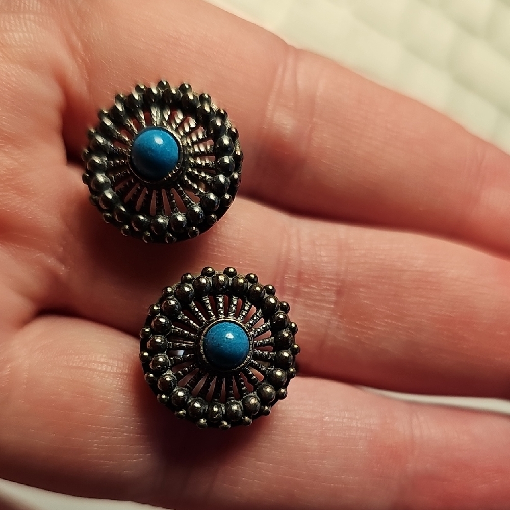 Vintage Russian Silver Turquoise Earrings